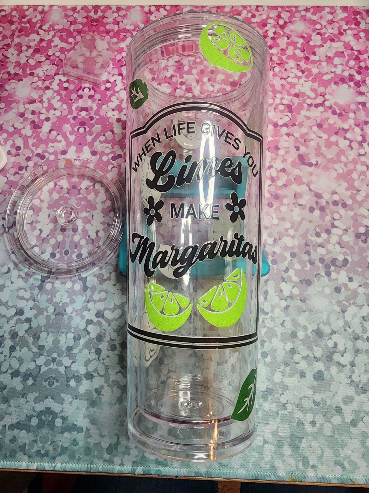 When life give you Limes 24 oz Suspended Glitter Tumbler