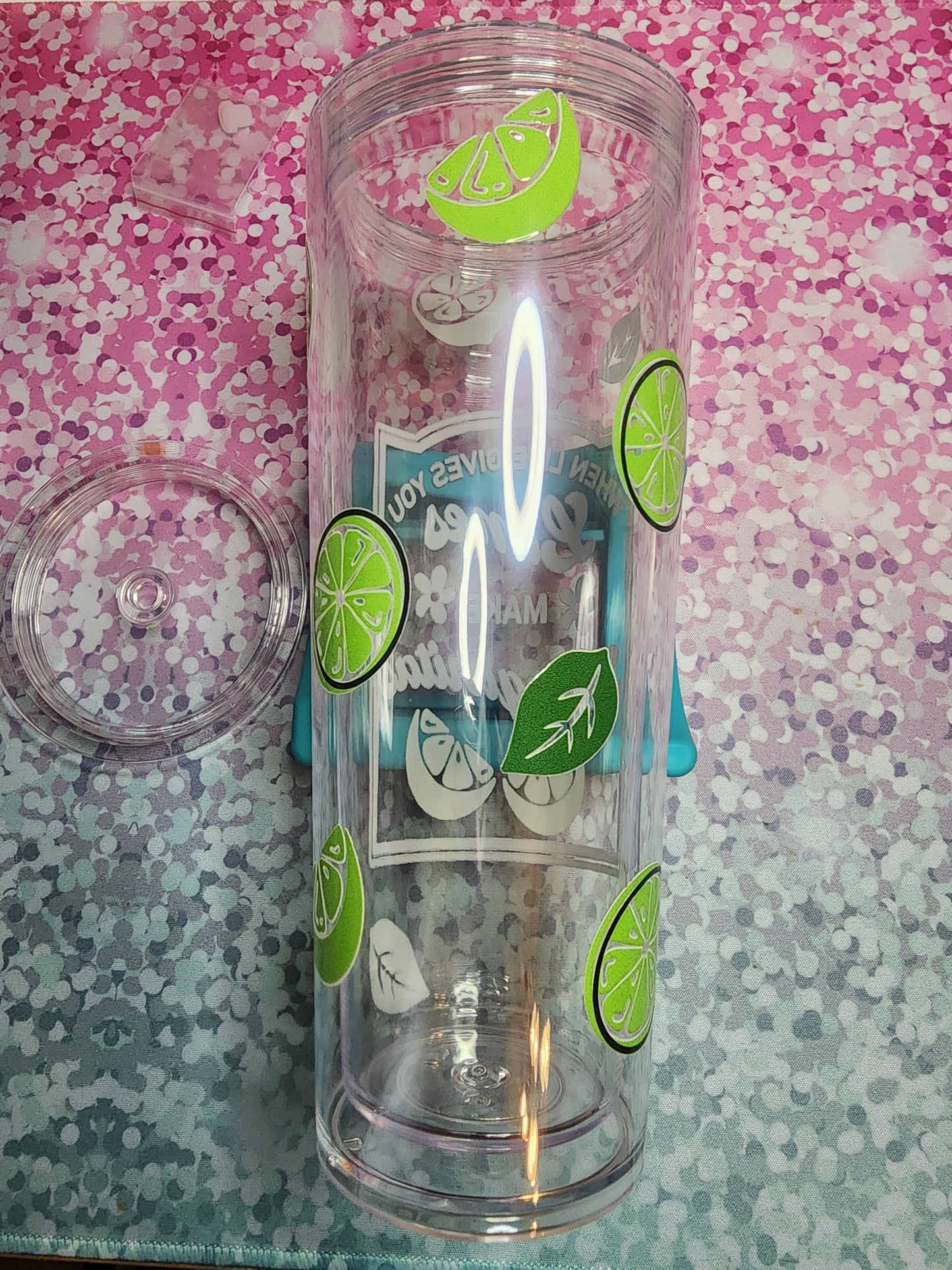 When life give you Limes 24 oz Suspended Glitter Tumbler