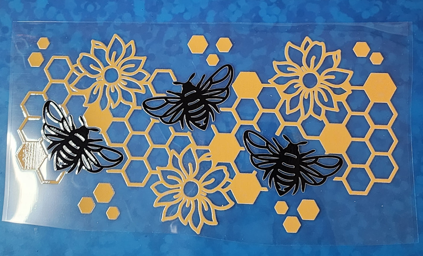Gold flowers with Black Bees uv dtf