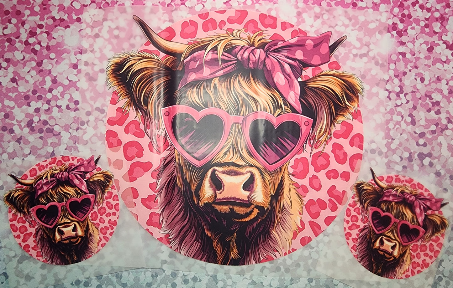 Highland Cow with Cheetah print DTF