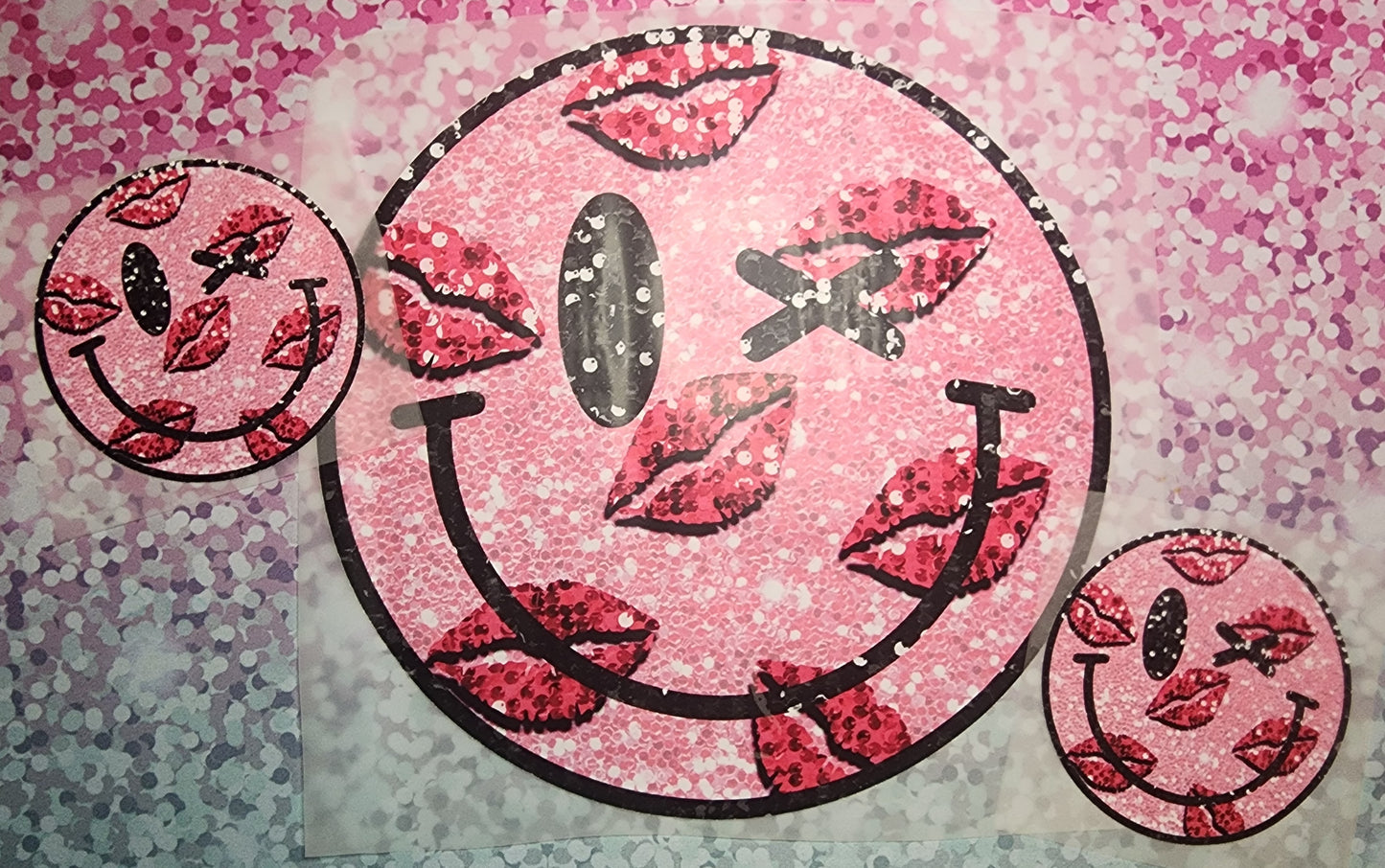 Winking face with lips print DTF
