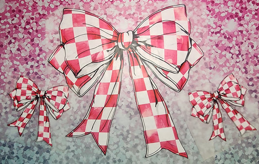 Pink and White checkered bow print DTF